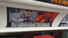 Campaign calling for decriminalisation of sex work adorns London tube