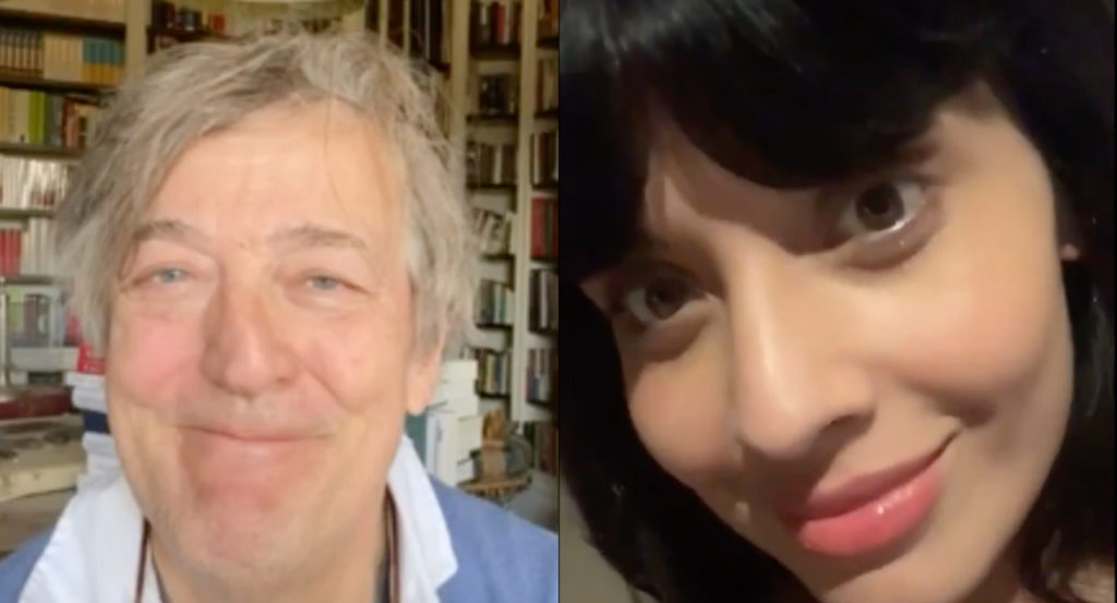 Stephen Fry (L), Jameela Jamil and more shared why being a trans ally is vital on Trans Day of Visibility for the Sarah O'Connell Show. (Screen captures via YouTube)