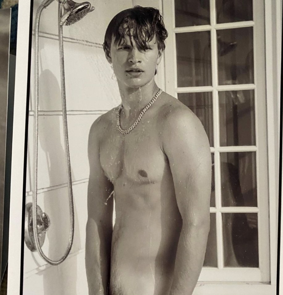 A cropped version of the nude that Ansel Elgort posted