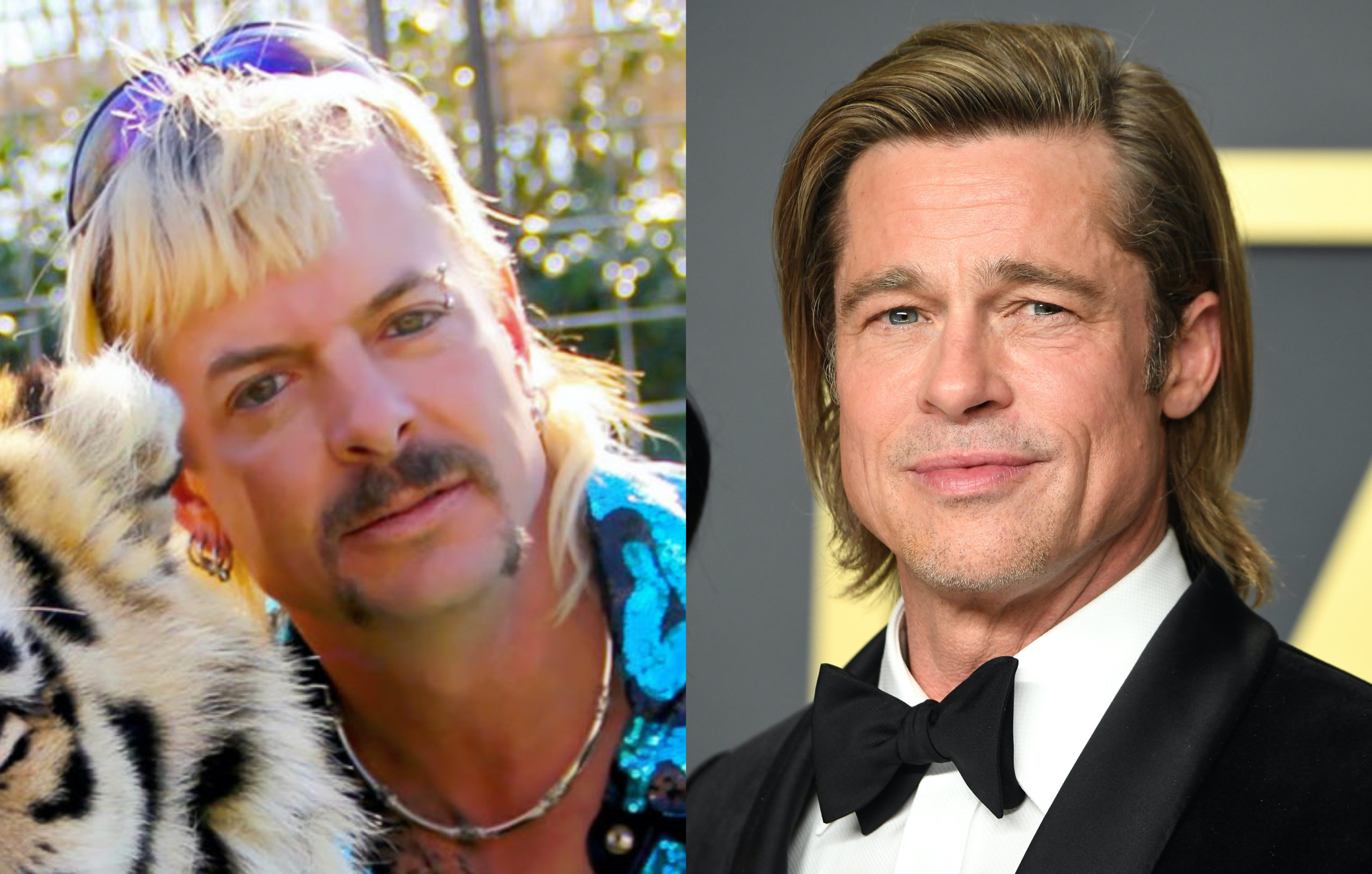 One of these guys is Brad Pitt and the other is Joe Exotic. But which one? We honestly cannot tell. Help! (Netflix Steve Granitz/WireImage via Getty Images)