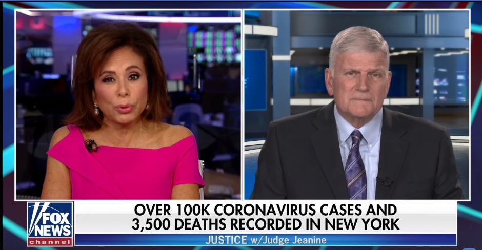Anti-LGBT Franklin Graham, proud owner of the world's loudest dog whistle, speaks to Jeanine Pirro on Fox News
