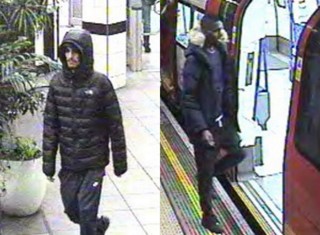 London law enforcement are seeking to speak to the two individuals pictures relating to an alleged "homophobic and transphobic" incident. (BTP)
