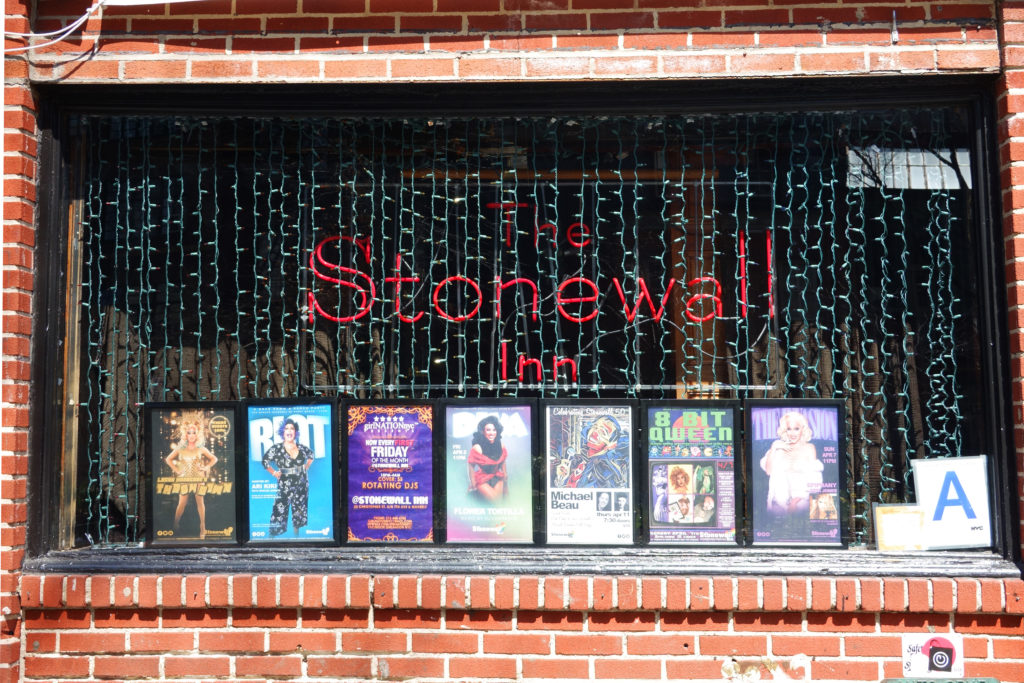 Storefront window of Stonewall Inn. (Joan Slatkin/Education Images/Universal Images Group via Getty Images)