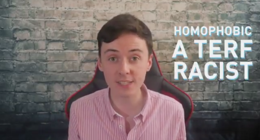 Darren Grimes, a gay British political commentator, launched a safe space-type group for, he billed, castaways called "homophobic" and "racist". (Screen capture via Twitter)