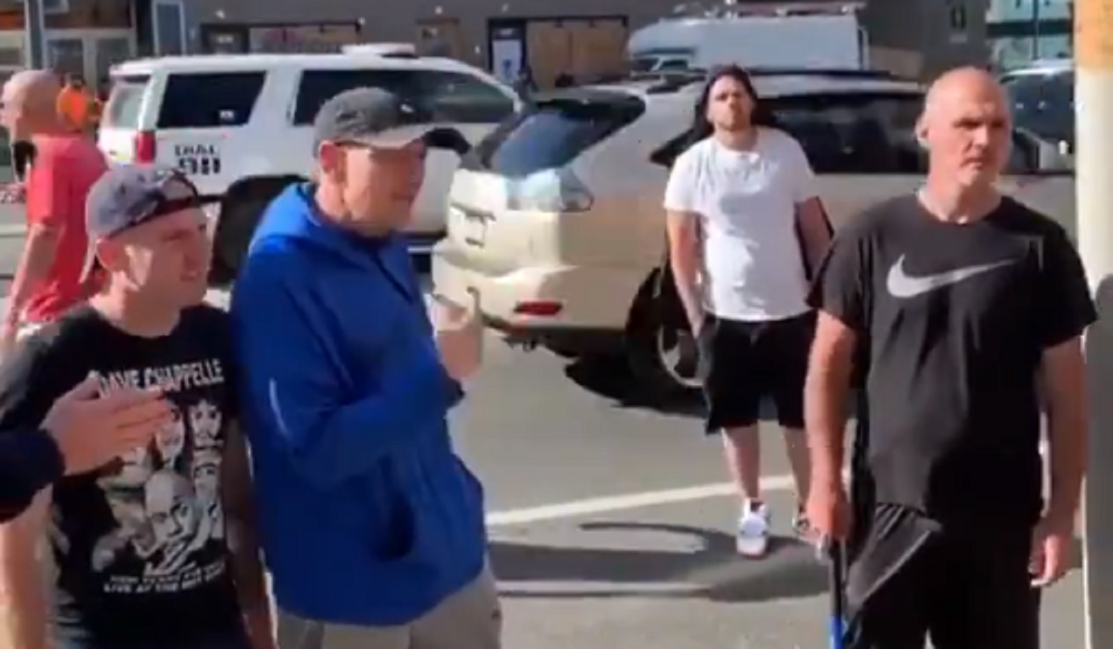The men were caught on camera yelling at Black Lives Matter activists