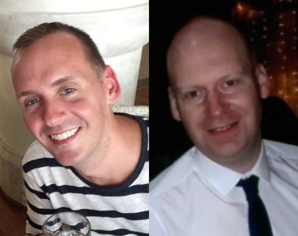 Two queer men who lost their lives after a lone man began stabbing people in Reading, England, have been named as Joe Ritchie-Bennett (L) and James Furlong (R). (Facebook/Thames Valley Police)