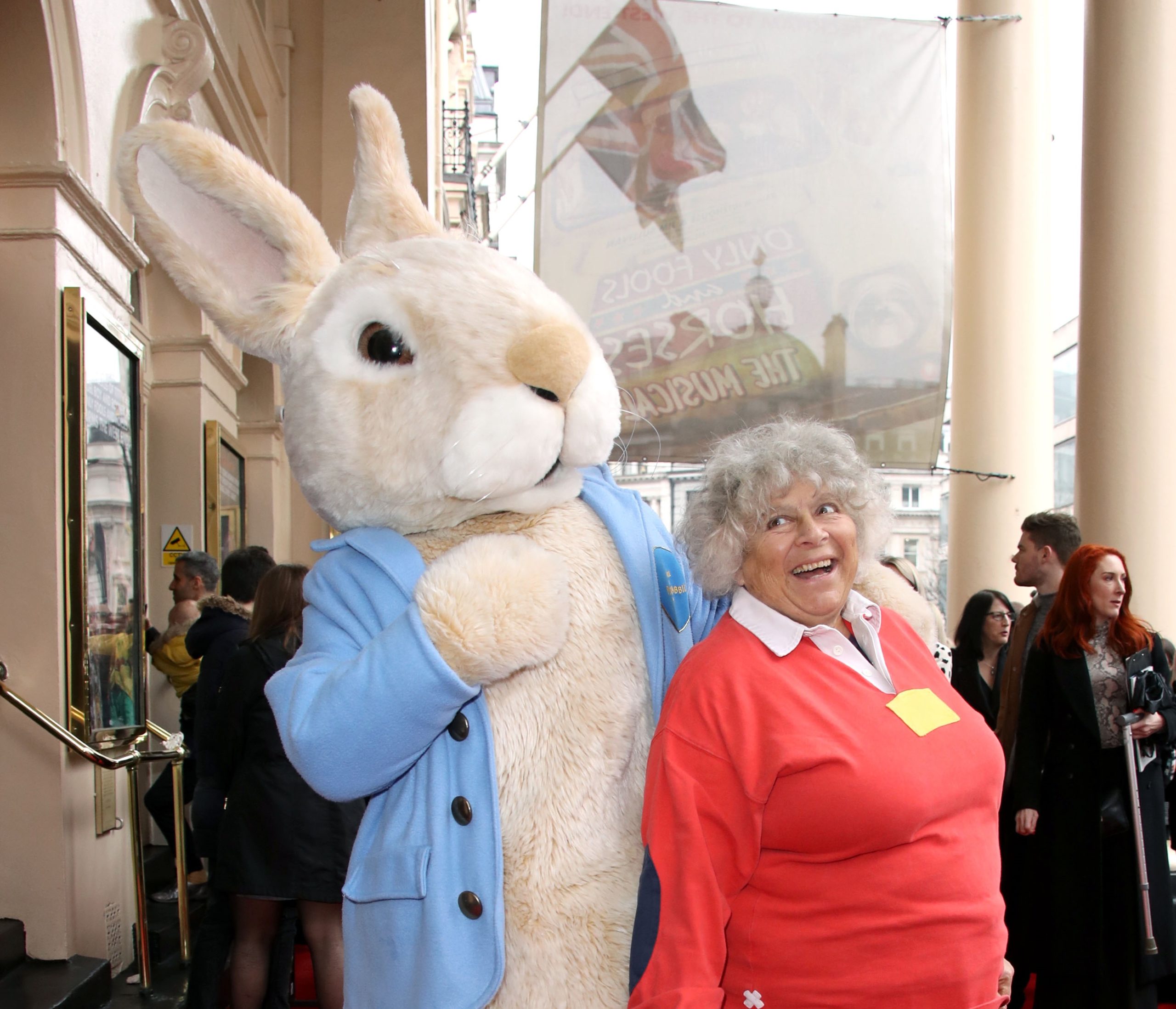 Miriam Margolyes poses with Peter Rabbit