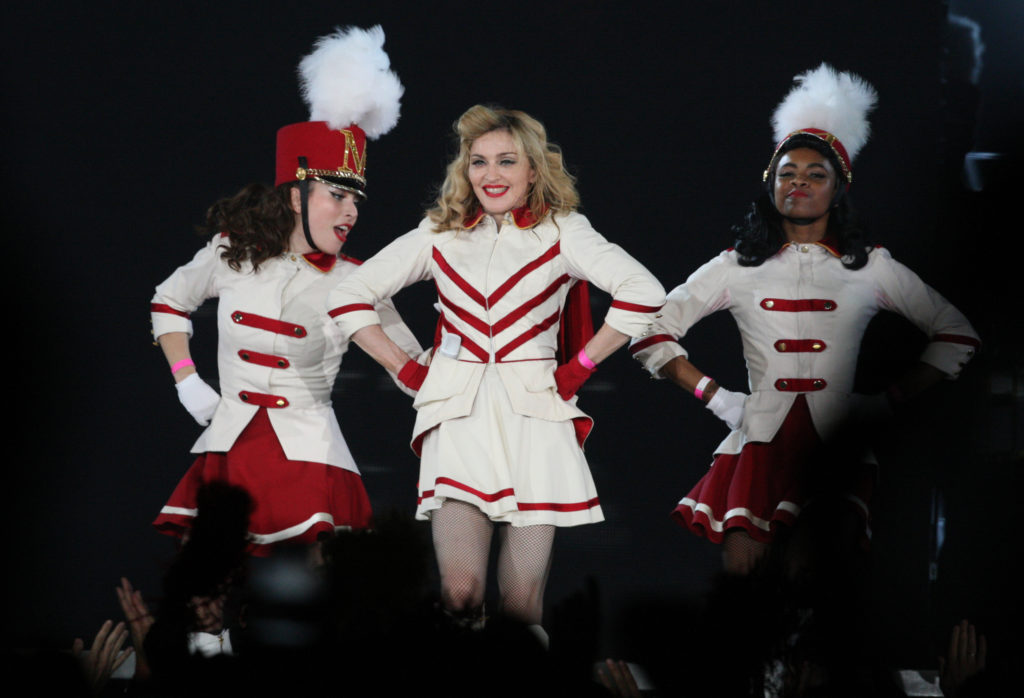 Madonna performs on stage during her MDNA tour at Saint Petersburg's Sports and Concert Complex on August 9, 2012. (OLGA MALTSEVA/AFP via Getty Images)