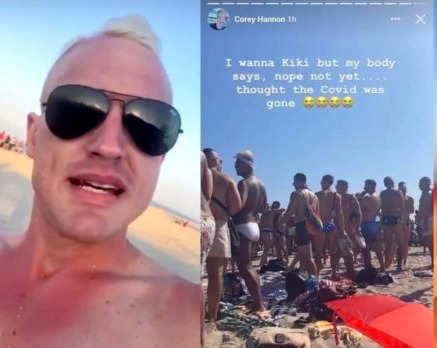 On a sweltering July weekend, hundreds of maskless party revellers packed the Fire Island Pines even as the existence of a viral contagion is still a thing. (Screen captures via Instagram)