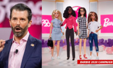 Donald Trump Jr, who exists, and the "Barbie Campaign Team" line. (Samuel Corum/Getty Images/Mattel)