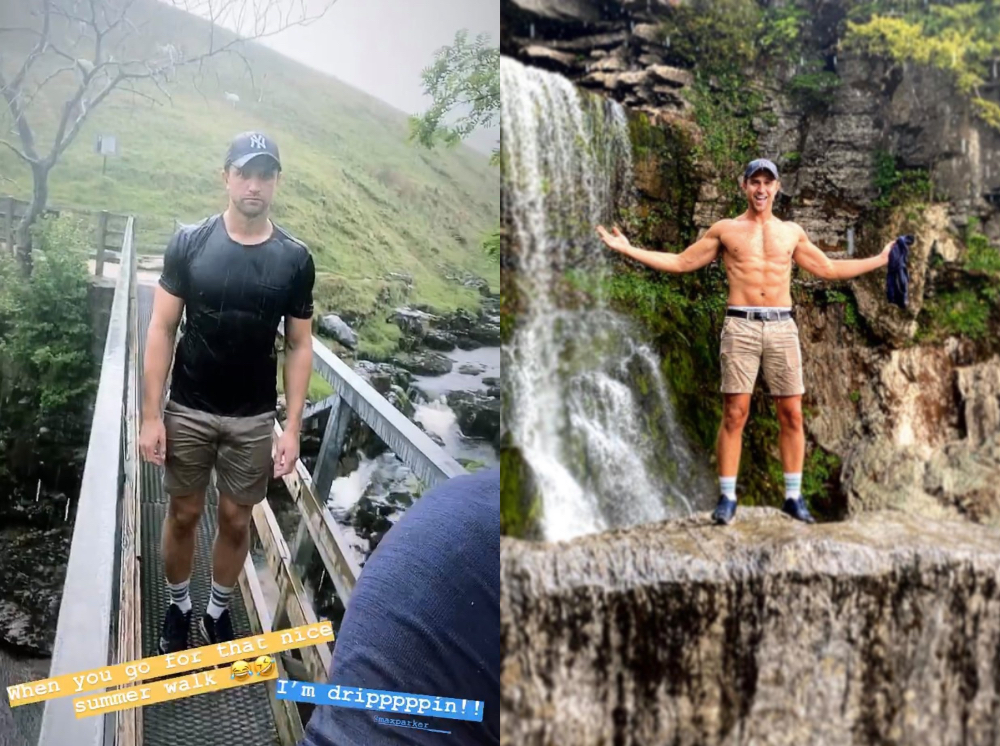 Kris Mochrie hiked and then later stripped off in front of Emmerdale castmate Max Parker. (Instagram)