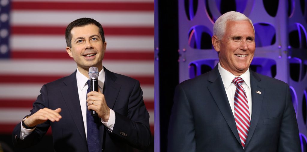 Democratic presidential candidate former South Bend, Indiana Mayor Pete Buttigieg, is role-playing as Mike Pence