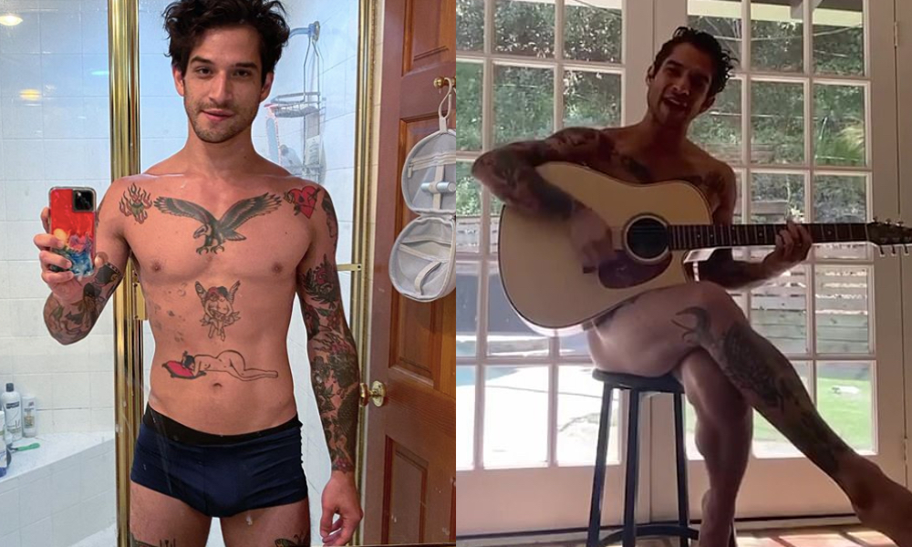 Tyler Posey poses as he sings about his new OnlyFans account. 