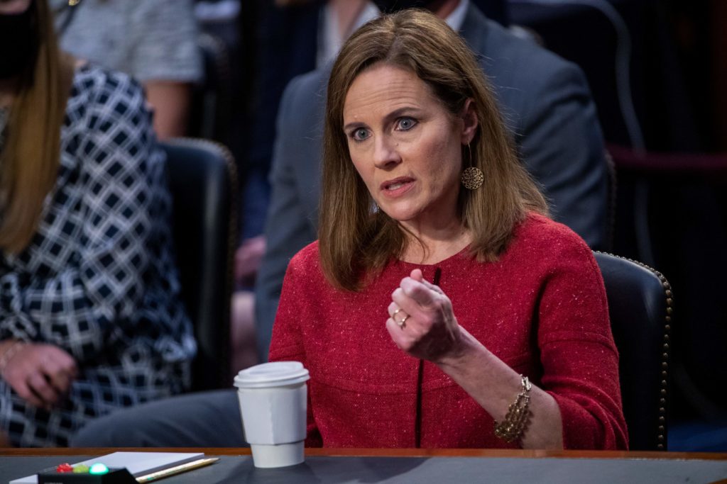 Supreme Court nominee Judge Amy Coney Barrett speaks during her confirmation hearing before the Senate Judiciary Committee on Capitol Hill in Washington, DC