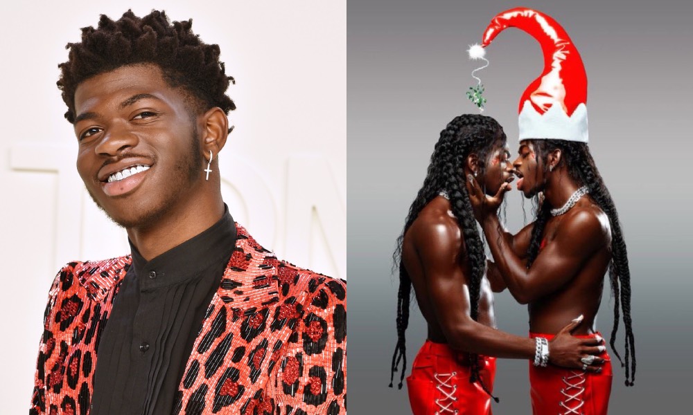 Lil Nas X kissing a double of himself