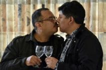 David Aruquipa kisses Guido Montano after Bolivia recognised their same-sex civil union