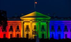 The White House, lit in the rainbow flag.