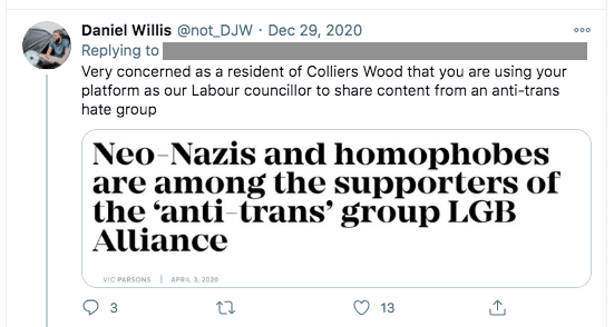Labour councillor insists LGB Alliance is not 'a hate group of any kind' 
