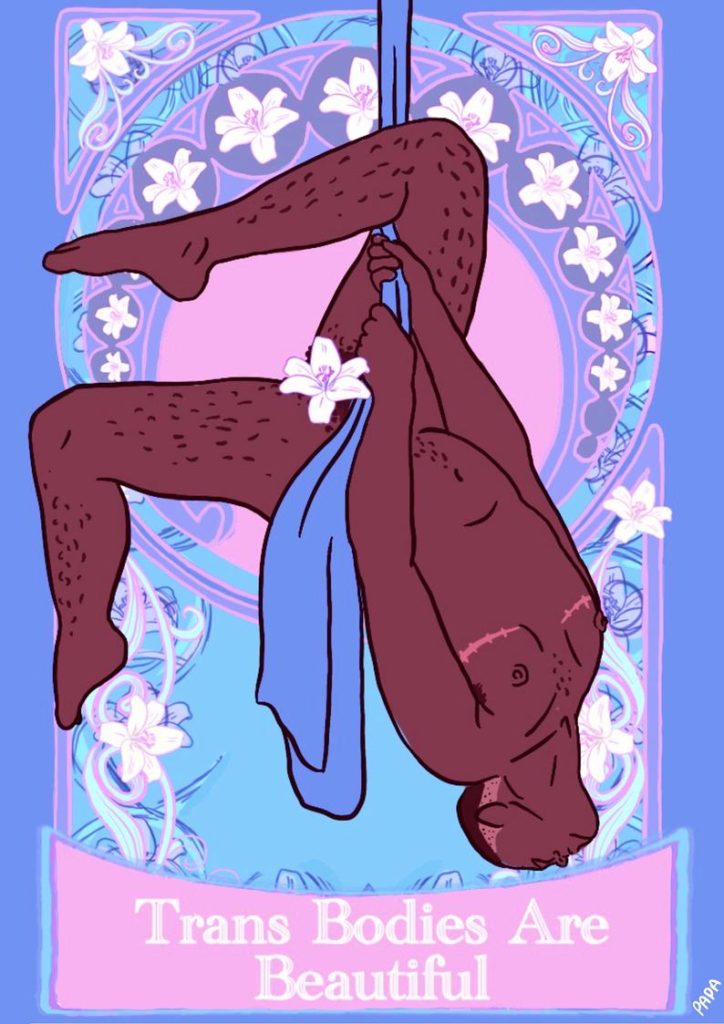 A Trans Bodies Are Beautiful Print in a tarot card style