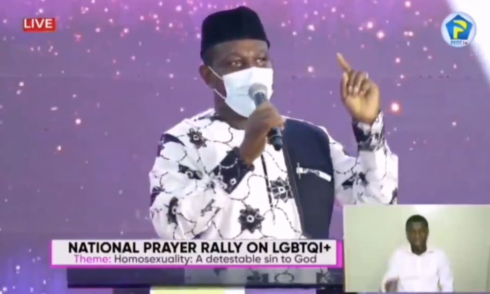 Emmanuel Kwasi Bedzrah speaks at the National Prayer Rally on LGBTQI+