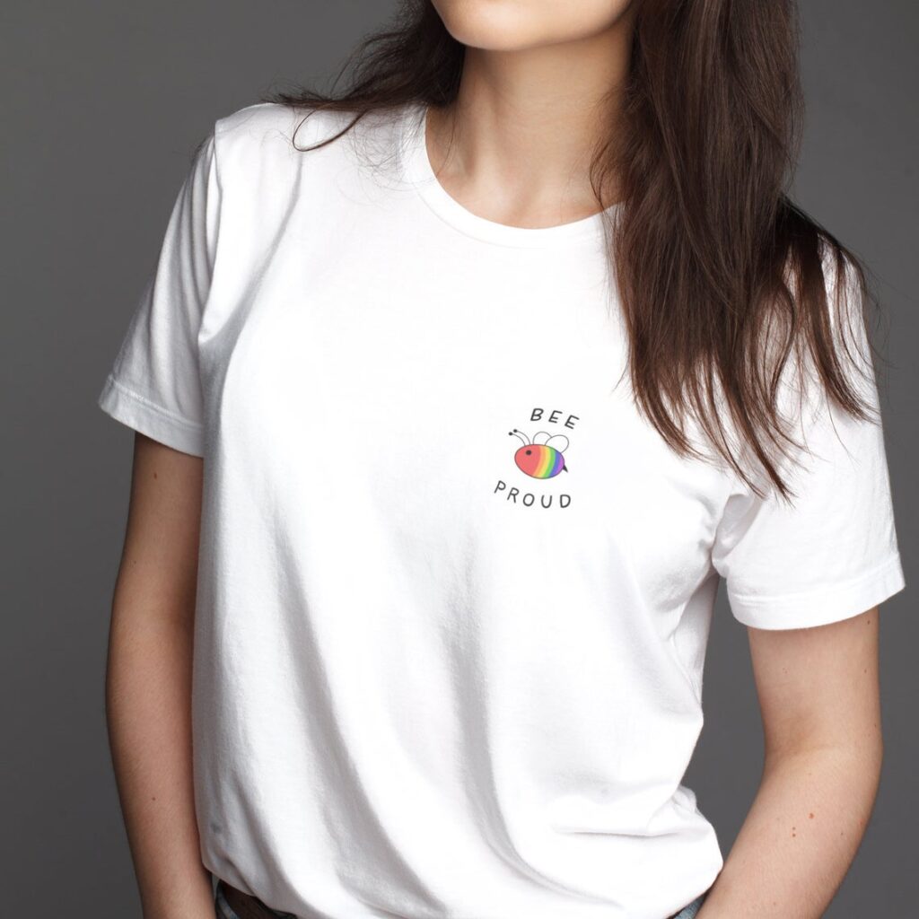 The Bee Proud t-shirt is available in a number of Pride flag colours. (BeeProudco)