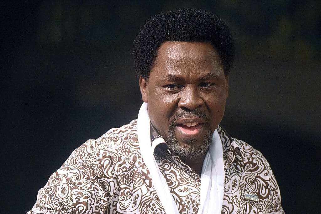 Nigerian pastor TB Joshua speaking at a New Year's memorial service