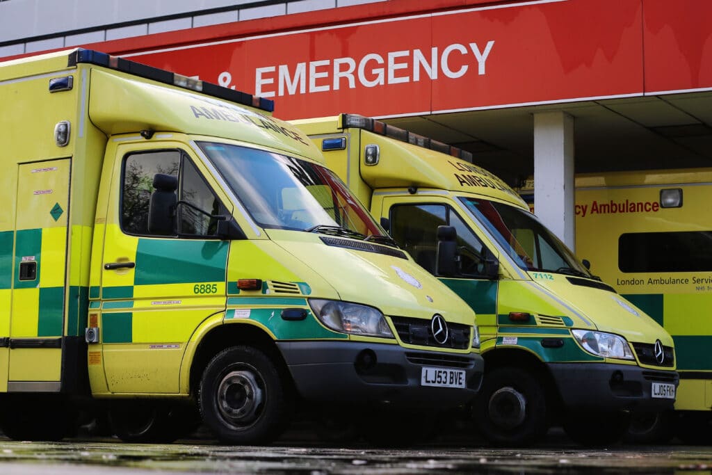 Ambulances park outside the Accident and Emergency ward at St Thomas' Hospital