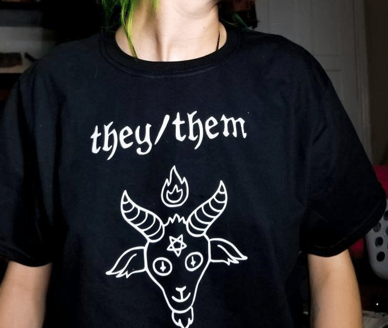 This shirt features a 'baby Baphomet'. (Etsy/ToxicFemme666)