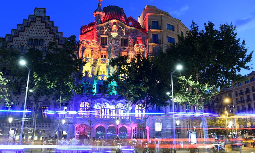 Spanish Catalan architect Antoni Gaudi's Casa Batllo rainbow LGBT Pride Barcelona travel