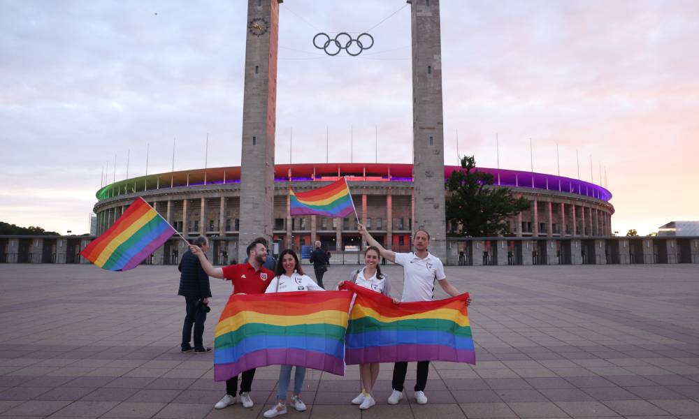 LGBT flags Olympiastadion stadium rainbow Berlin Germany travel
