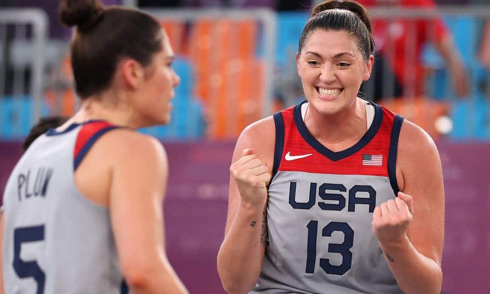 Stefanie Dolson of Team USA celebrates victory at the Tokyo 2020 Olympic Games