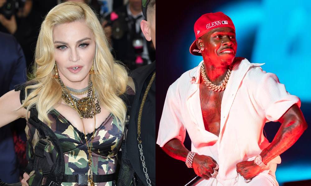 Side by side image of Madonna and DaBaby