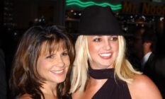 Lynne Spears (L) and Britney Spears pose for the camera wearing black