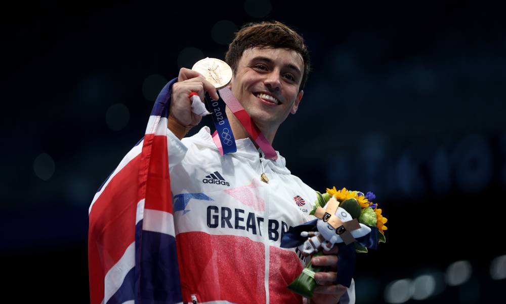 Team GB's Tom Daley poses with bronze medal at the Tokyo 2020 Olympic Games