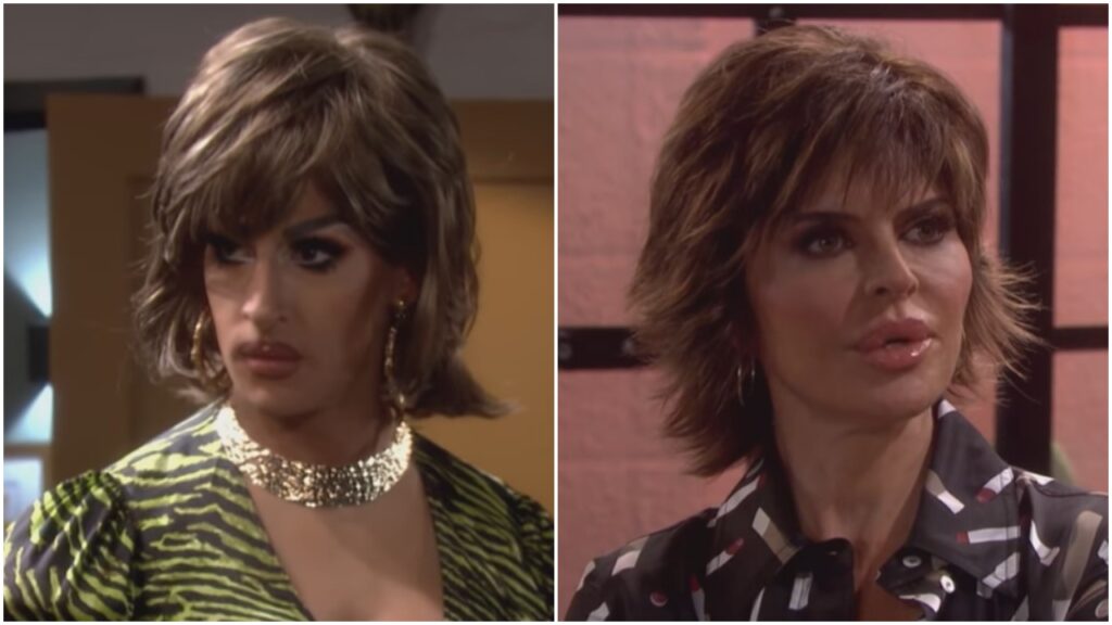 Jackie Cox as Lisa Rinna comes face-to-face with Lisa Rinna as Billie Reed.