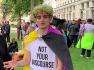 Owen Hurcum at a trans rights protest in London on 6 August.