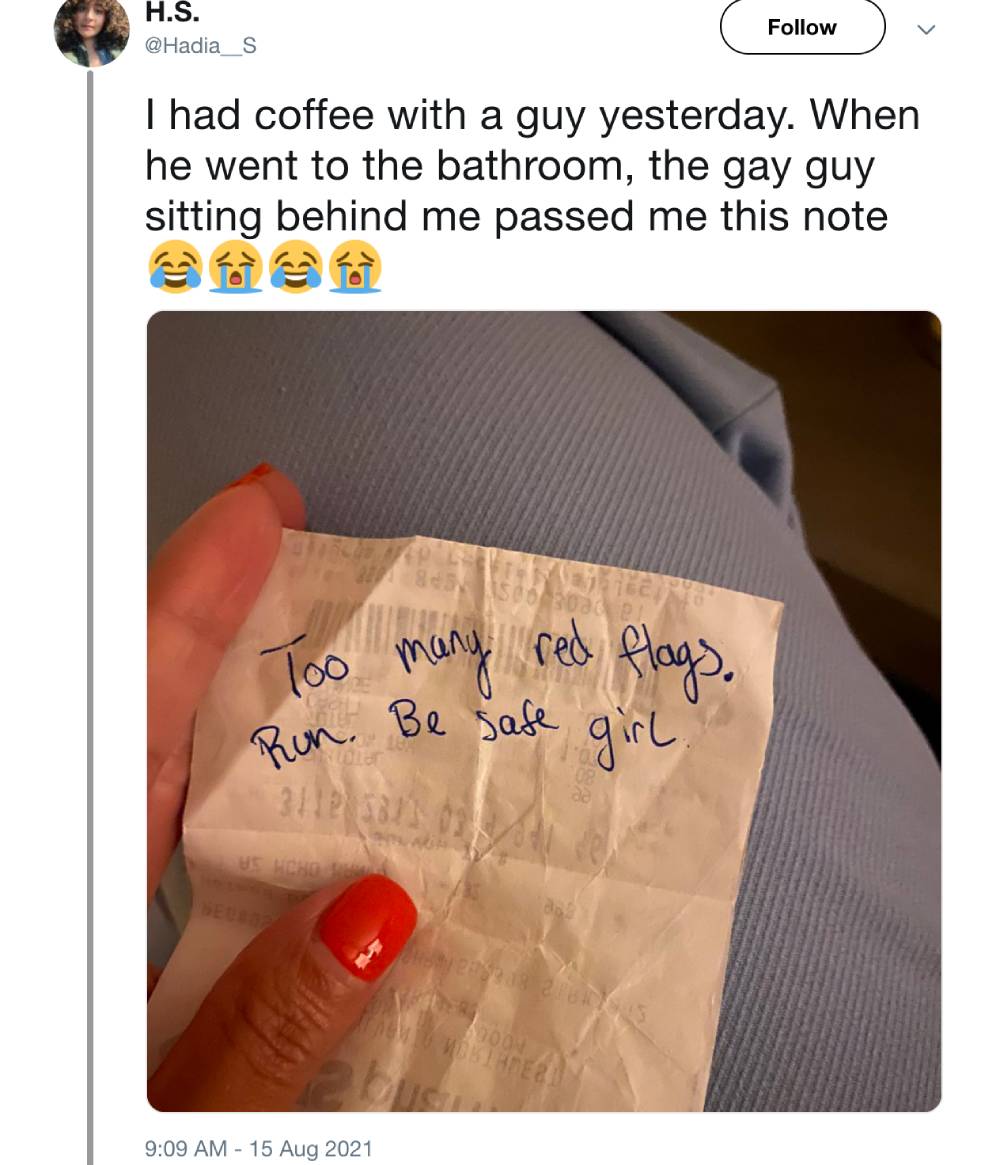Twitter note woman date gay man note 