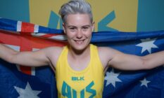 Robyn Lambird poses with an Australian flag