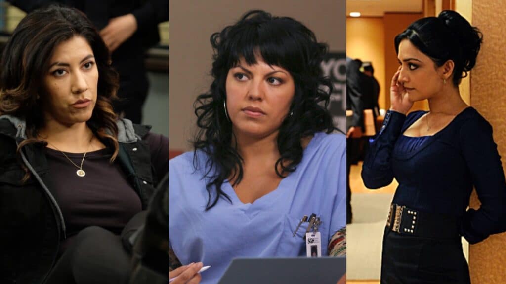 Stephanie Beatriz as Rosa Diaz in Brooklyn Nine-Nine, Sara Ramirez as Callie Torres in Grey's Anatomy and Archie Panjabi as Kalinda Sharma in The Good Wife