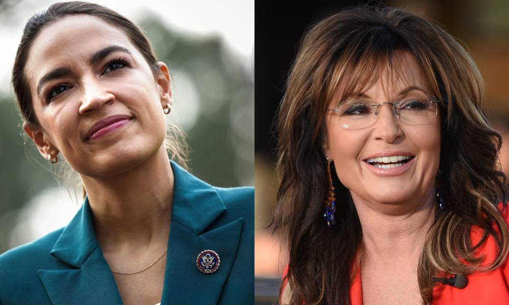 Side by side image of Alexandra Ocasio-Cortez (AOC) and Sarah Palin
