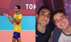 Images of Brazilian Olympic champion and volleyball star Douglas Souza and his boyfriend Gabriel. Souza recently shared on Instagram that he and his boyfriend encountered a homophobic incident with airport staff