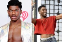 Lil Nas X posing on the red carpet and Kid Cudi performing on stage