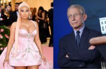 Nicki Minaj at the Met Gala in 2019 and Anthony Fauci at a White House press briefing