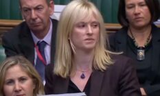 Labour MP Rosie Duffield seen talking in front of Parliament