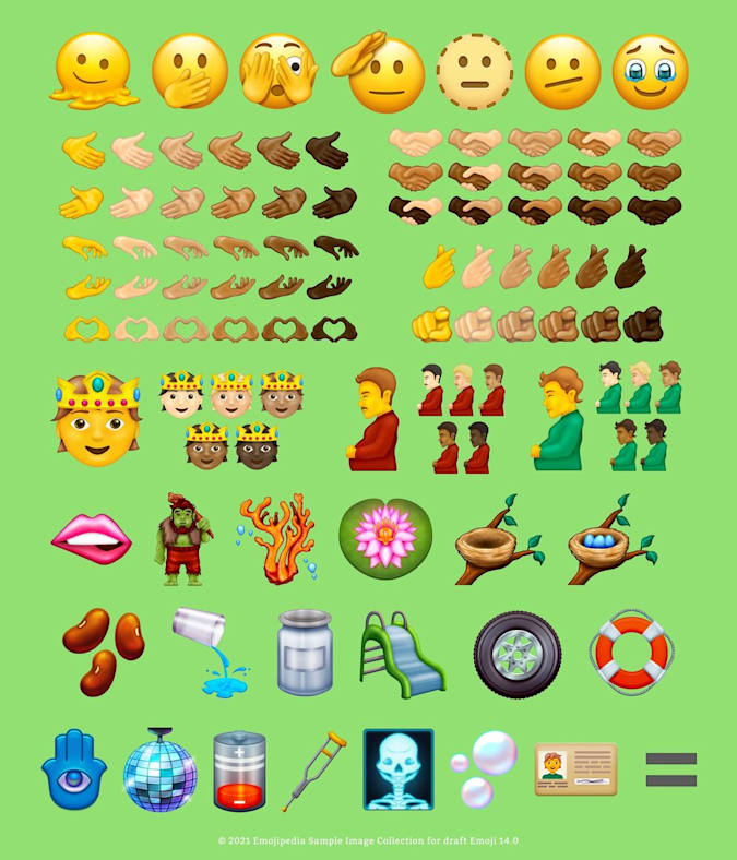 new emojis, including pregnant man emoji and handshake with skin tone variations