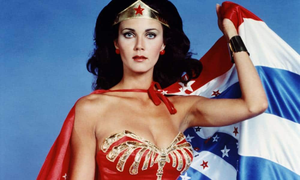 Lynda Carter appears in costume for a studio portrait for 'Wonder Woman'