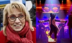 A side by side image of Finnish MP Päivi Räsänen and her appearance on the Masked Singer Suomi