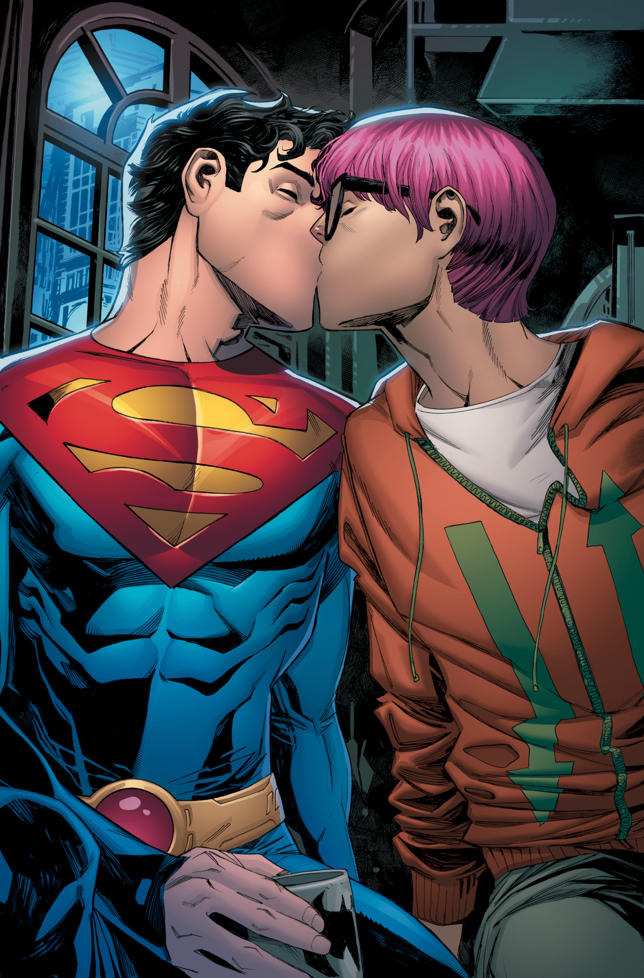 Superman kisses reporter Jay Nakamura