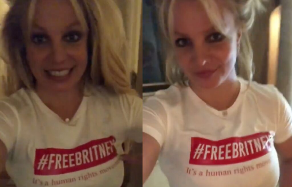 Britney Spears wearing a Free Britney t-shirt