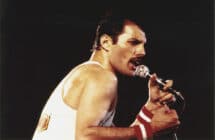 Freddie Mercury performing at the Milton Keynes National Bowl in 1982.